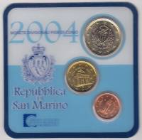 Набор монет Евро Сан-Марино 2004 год 3 монеты (1 Евро, 1 и 10 Евроцентов), AU, В блистере